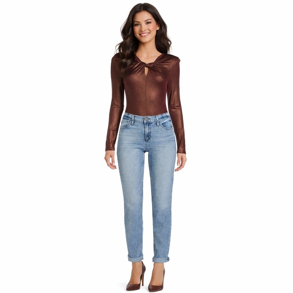 Shimmering Brown Long Sleeve Knot-Front Bodysuit | NWOT | Size Small